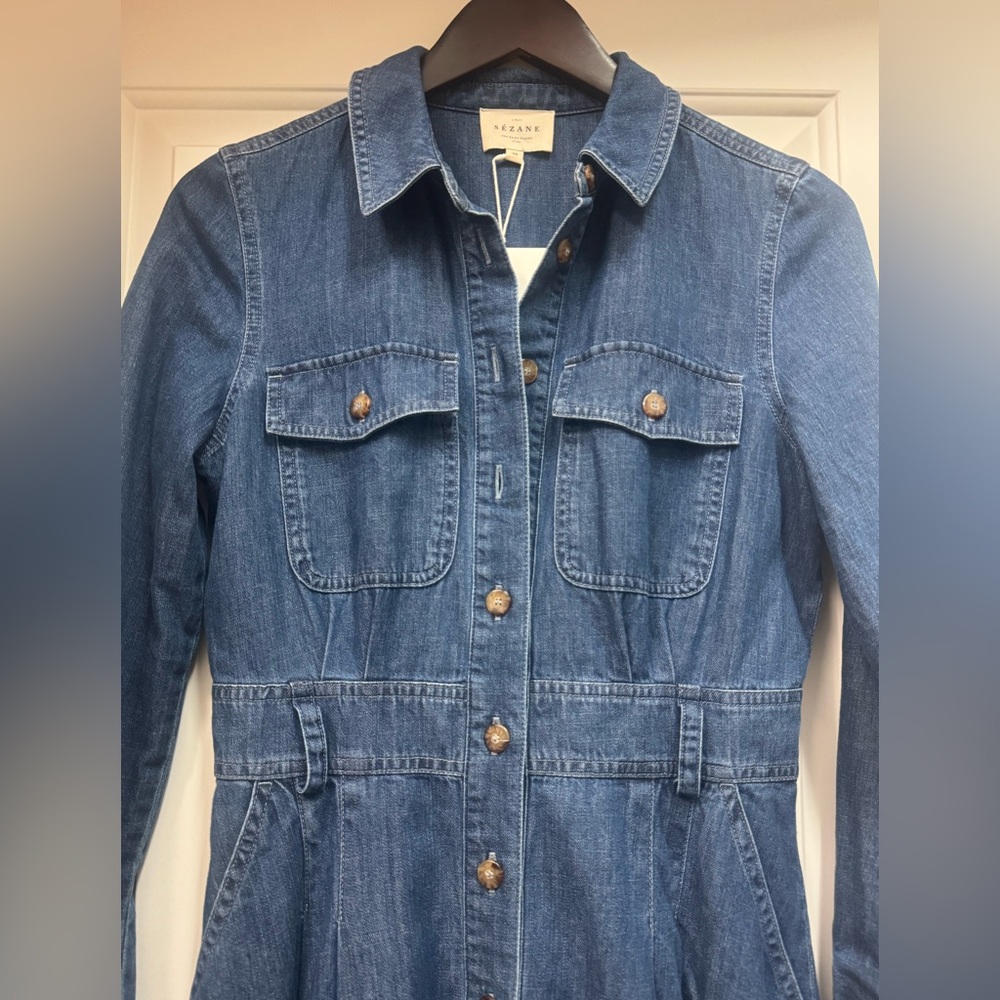 Sezane Gwen Blue Denim Midi Dress sz 36 new - Picture 2 of 10